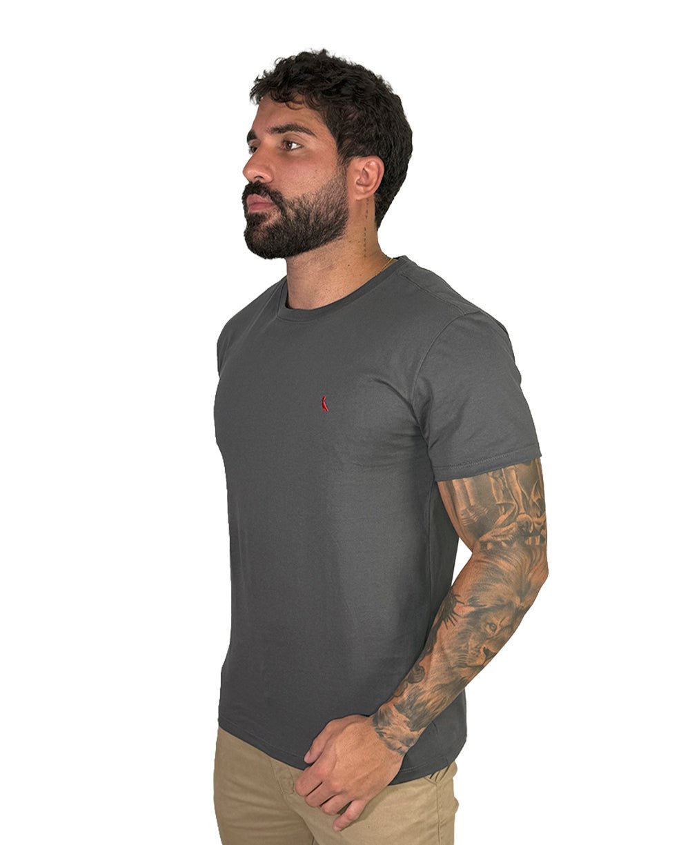 Camiseta Cinza Chumbo Masculina Pica-Pau Bordado - Reserva