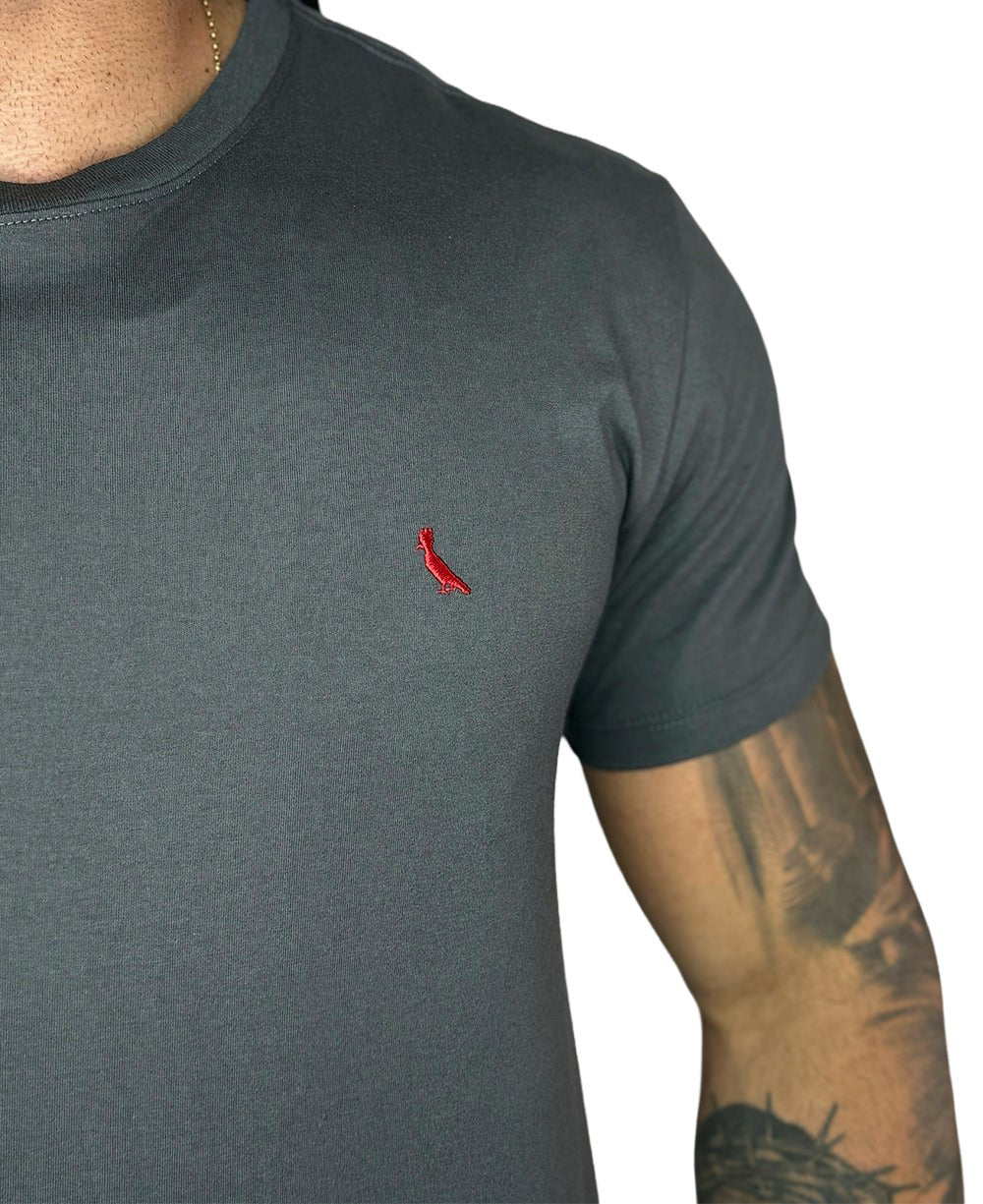 Camiseta Cinza Chumbo Masculina Pica-Pau Bordado - Reserva