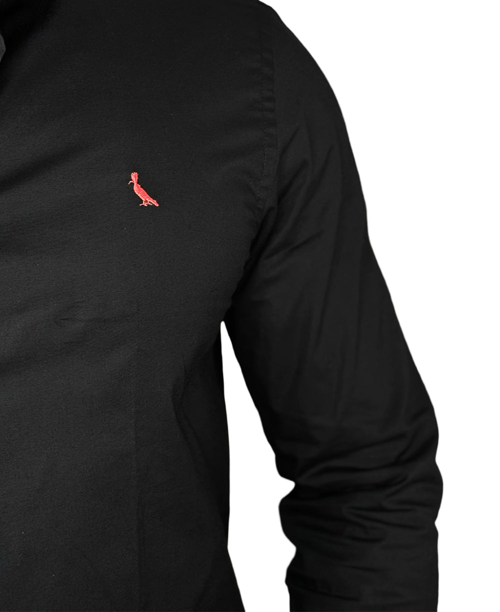 Camisa Social Preta Masculina Manga Longa Enxuto Elastano - Reserva