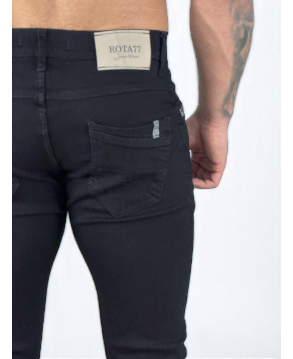 Calça Jeans Preta Masculina Lisa Super Skinny - Rota 77