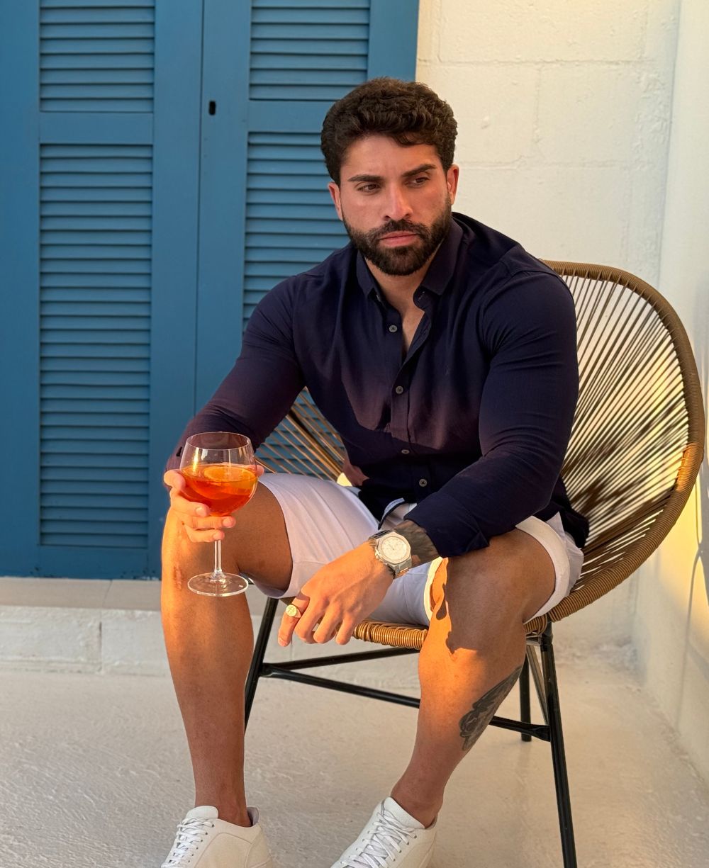 Camisa Manga Longa Azul Marinho Masculino Viscolinho - Per Pochi