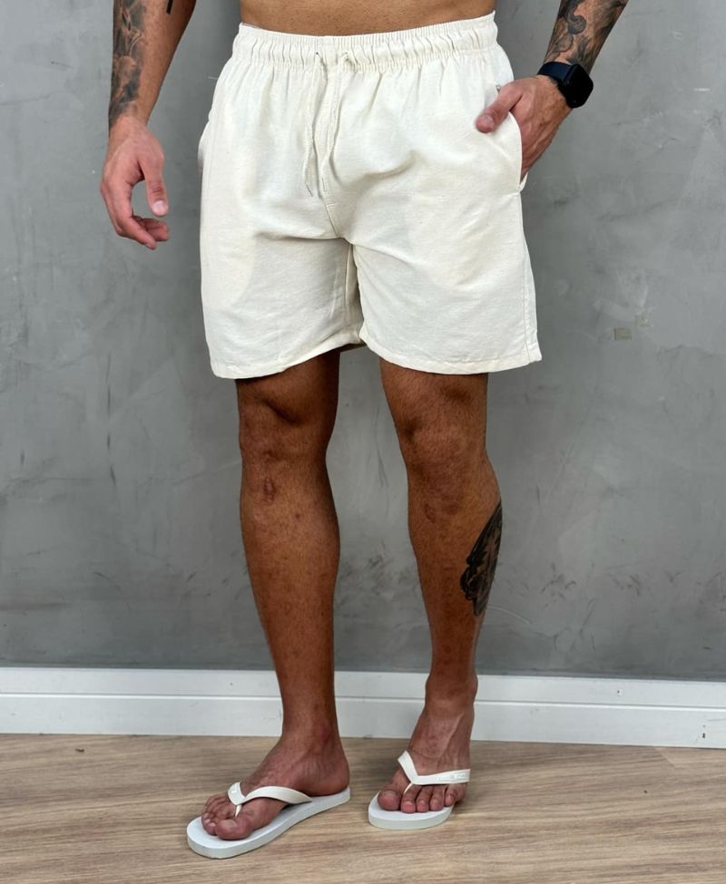 Shorts de Linho Off White Masculina Lisa Skinny - Afri.co
