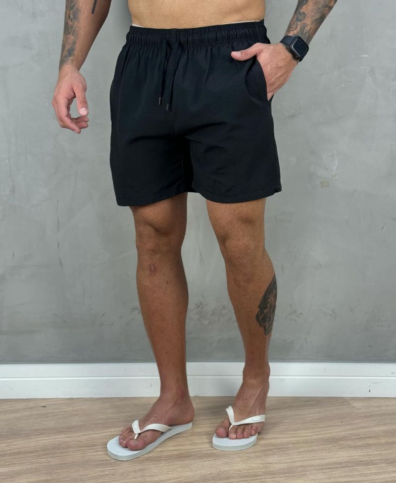 Shorts de Linho Preto Masculina Lisa Skinny - Afri.co