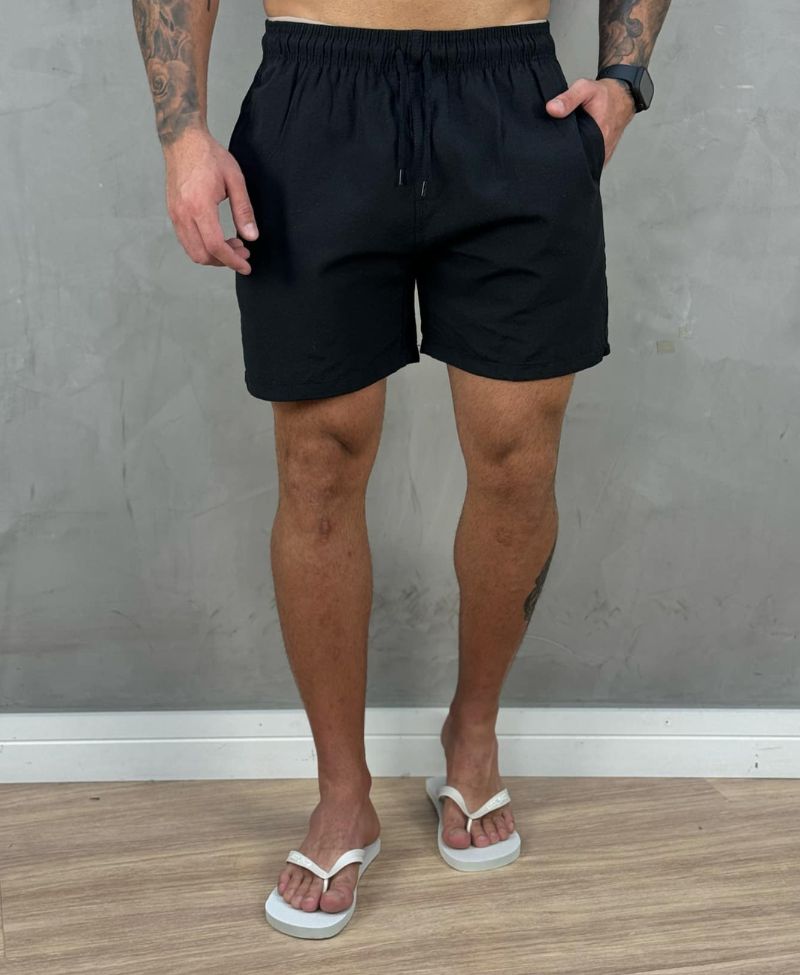 Shorts de Linho Preto Masculina Lisa Skinny - Afri.co