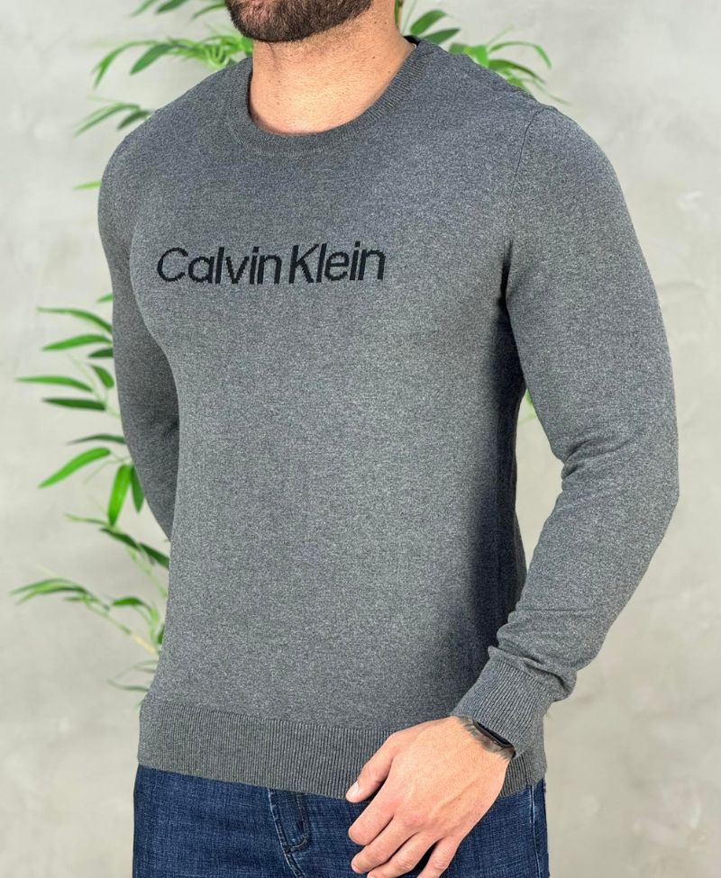 Suéter Cinza Mesclado Masculino Gola Careca - Calvin Klein