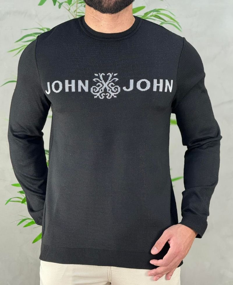 Suéter Preto Masculino Gola Careca - John John