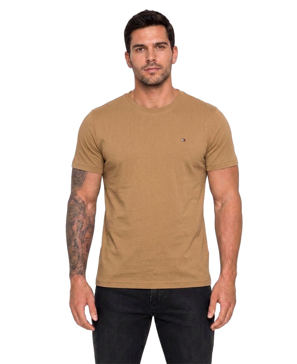 Camiseta Caqui Escura Masculina Classic Cotton - Tommy Hilfiger