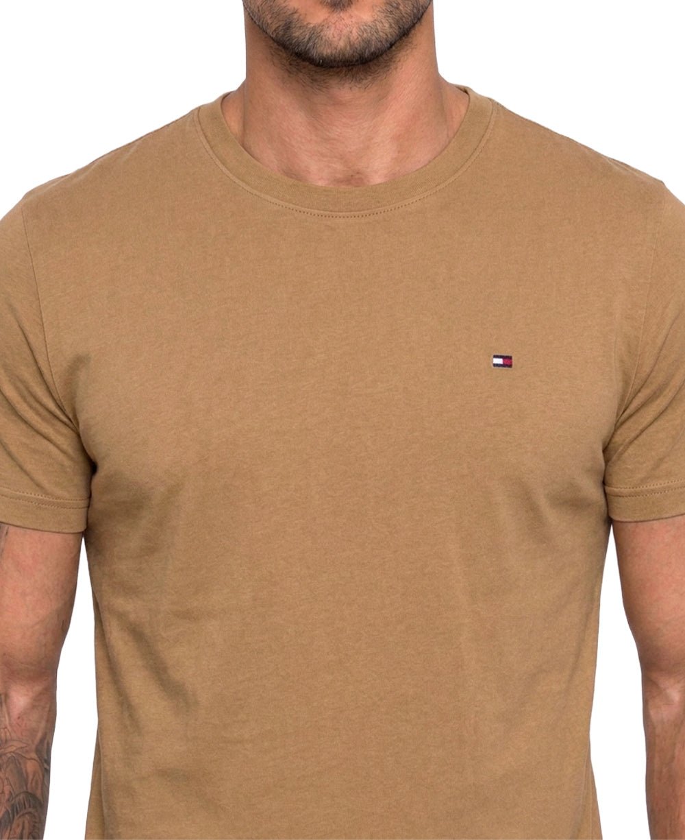 Camiseta Caqui Escura Masculina Classic Cotton - Tommy Hilfiger