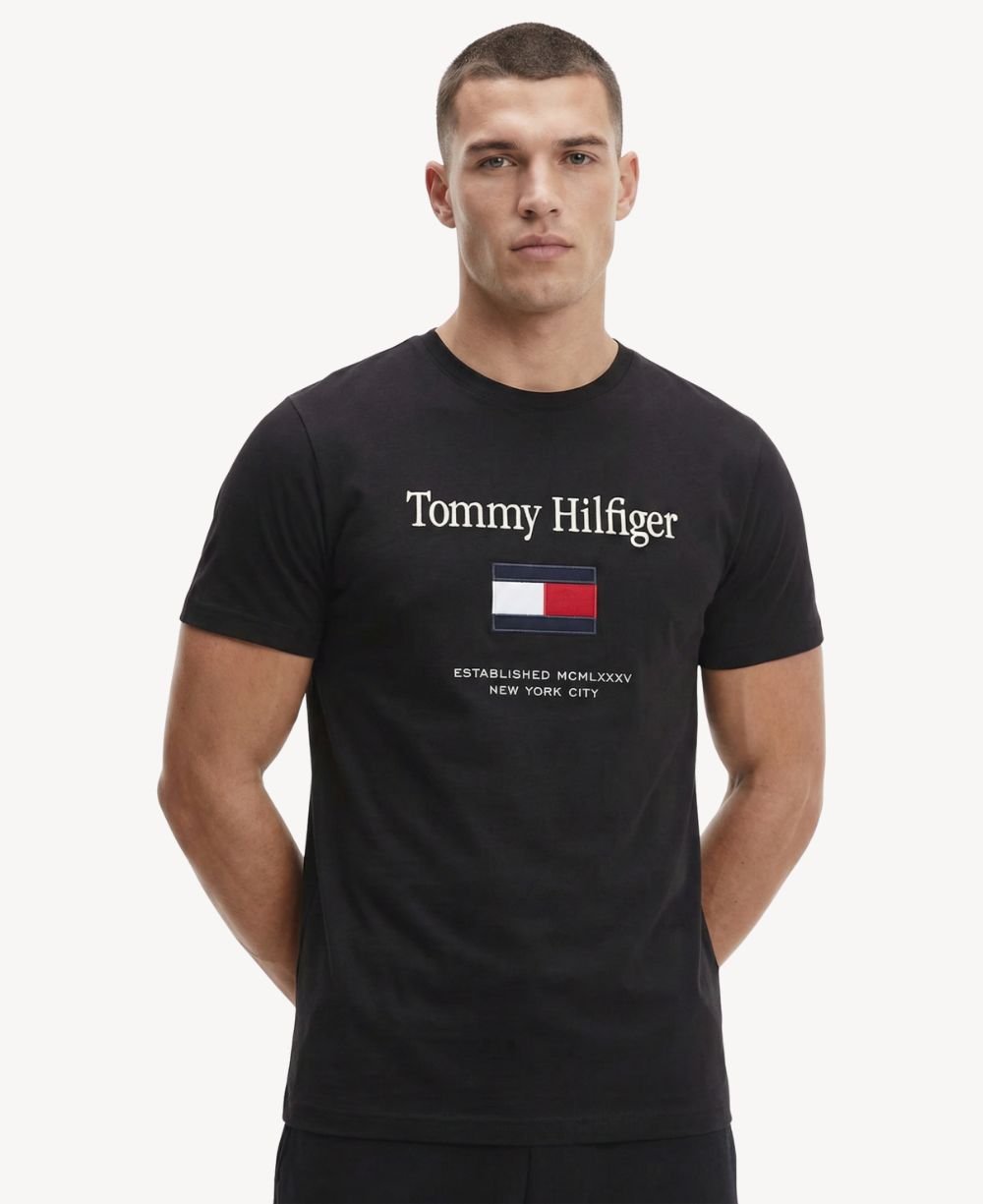 Camiseta Preto Masculino Embro Flag Tee - Tommy Hilfiger