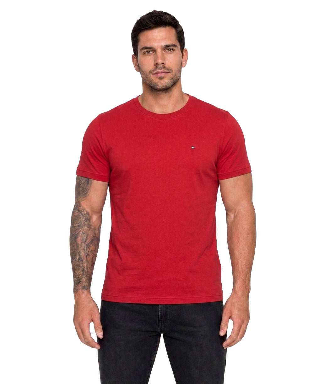 Camiseta Vermelha Escura Masculina Com Logo No Peito - Tommy Hilfiger