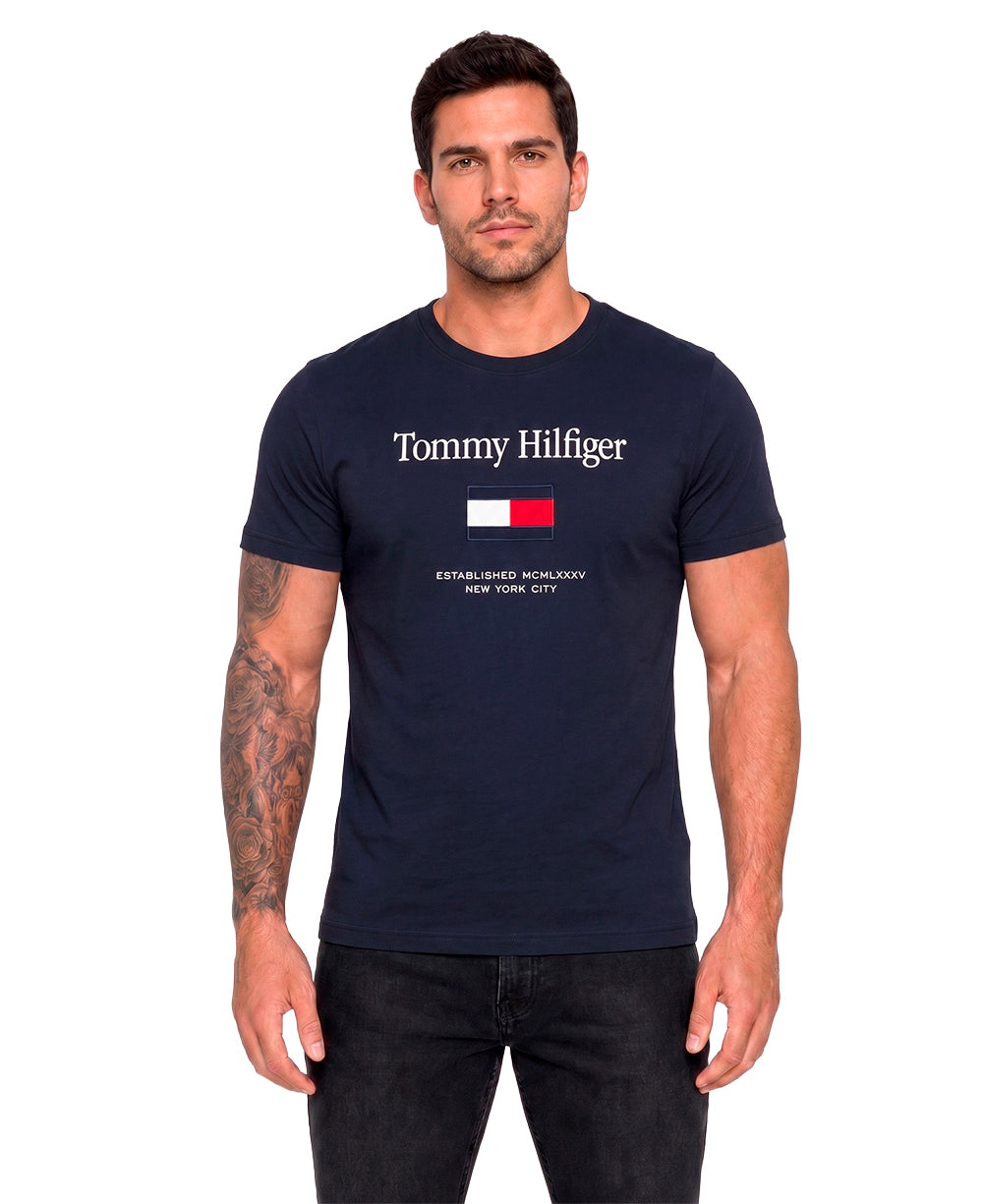 Camiseta Azul Marinho Masculino Embro Flag Tee - Tommy Hilfiger