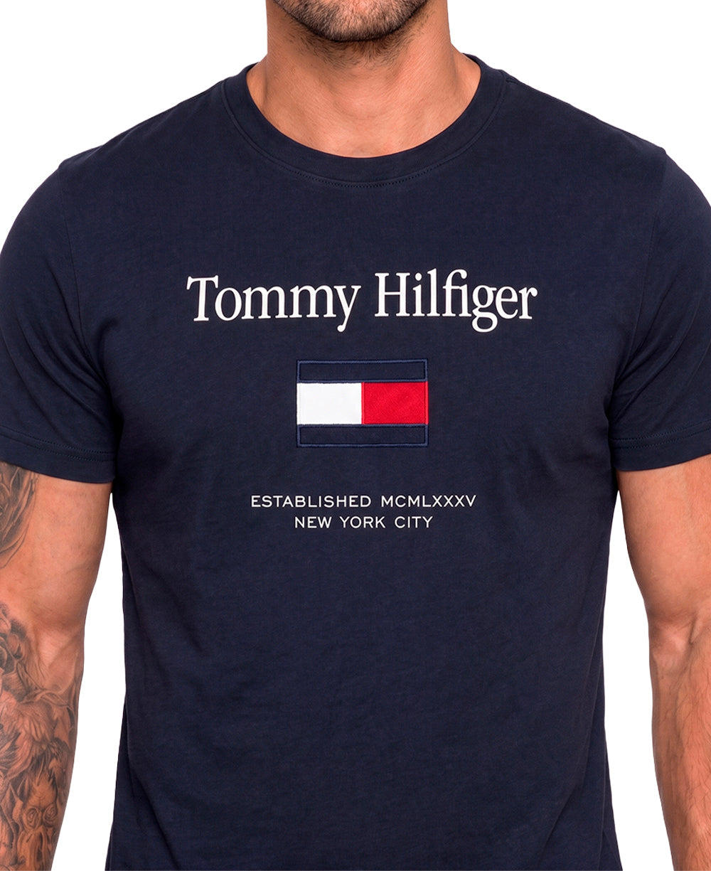 Camiseta Azul Marinho Masculino Embro Flag Tee - Tommy Hilfiger