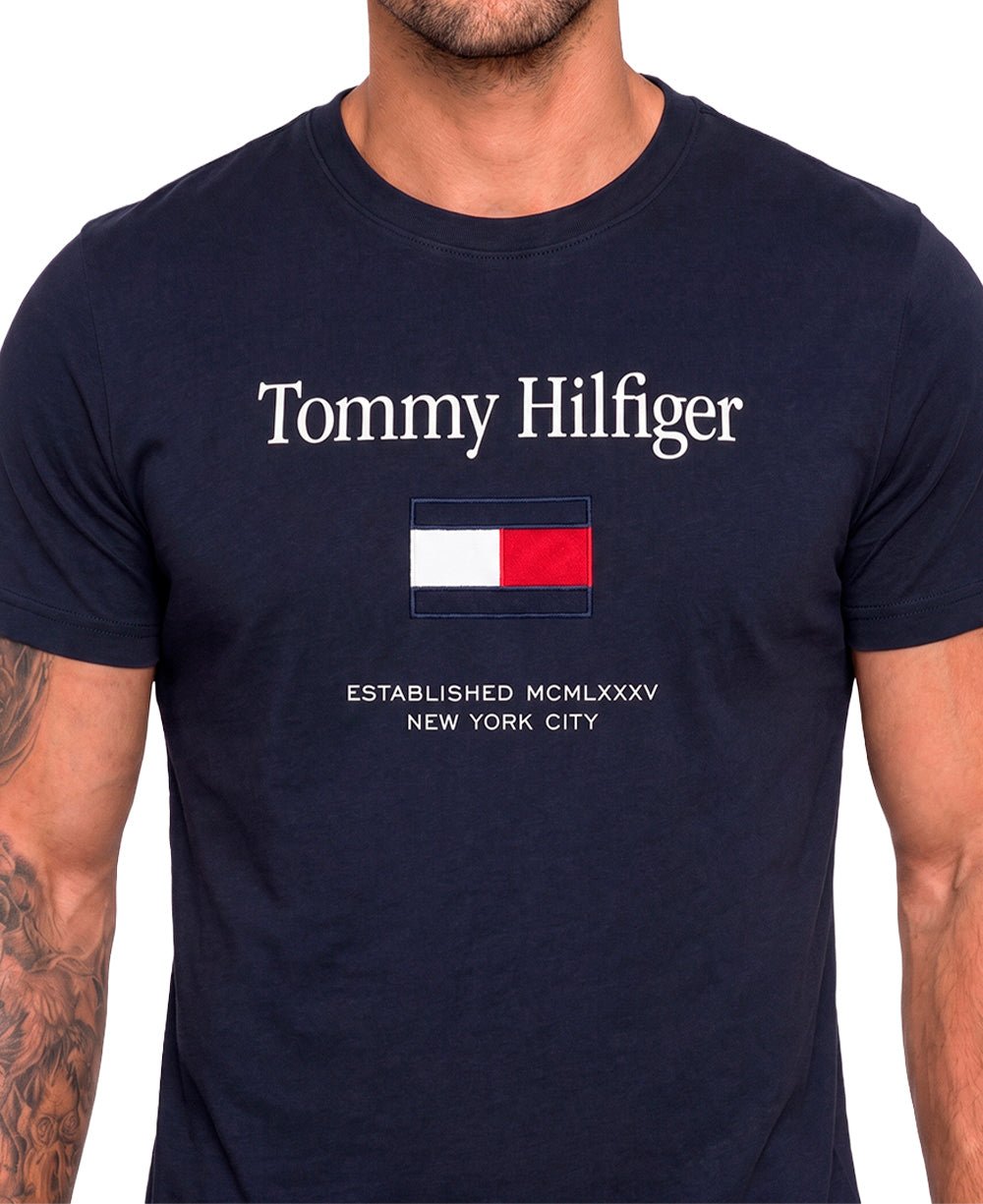 Camiseta Azul Marinho Masculino Embro Flag Tee - Tommy Hilfiger