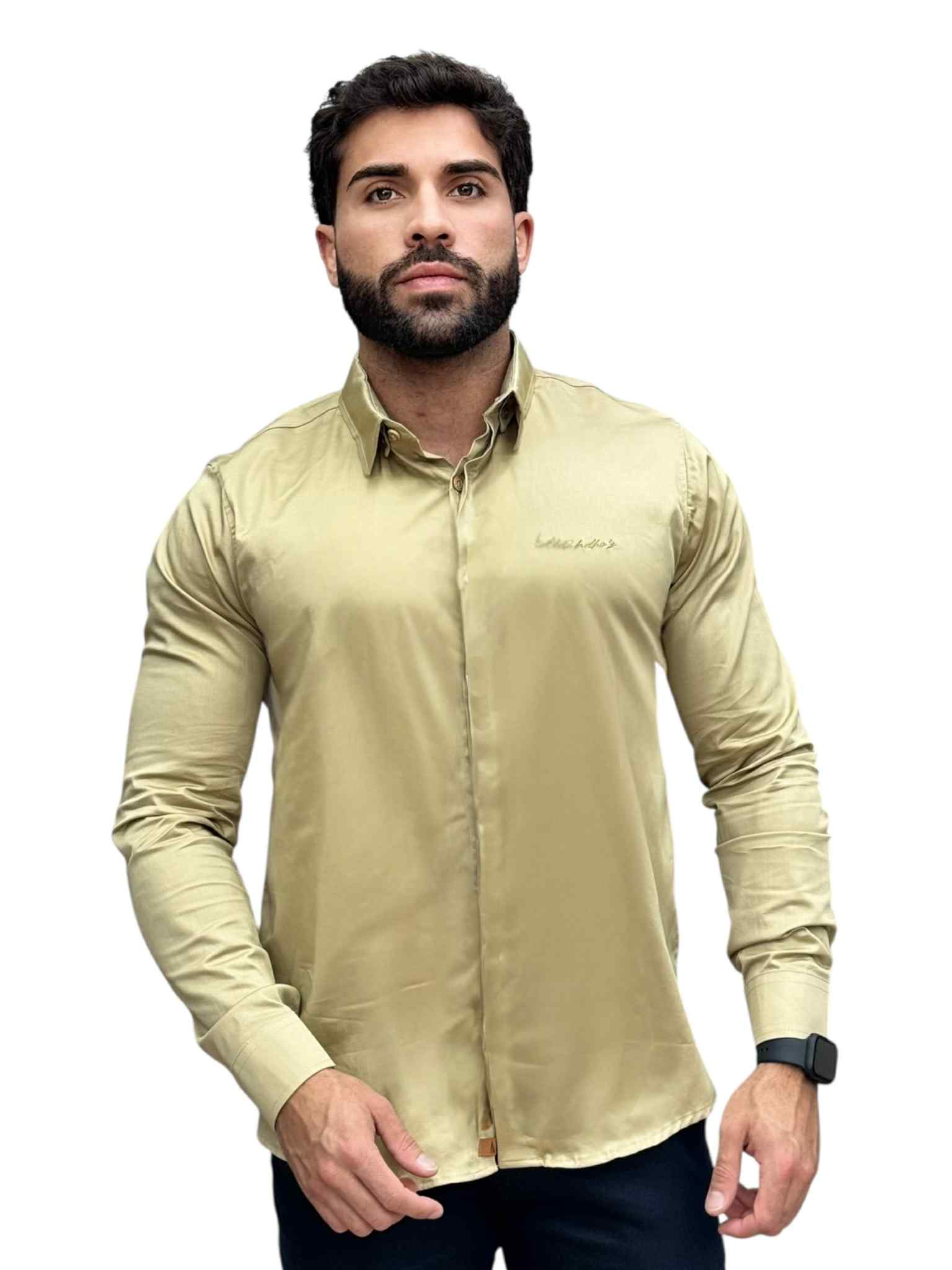 Camisa Social Manga longa Bege Slim Básica - Paladho's