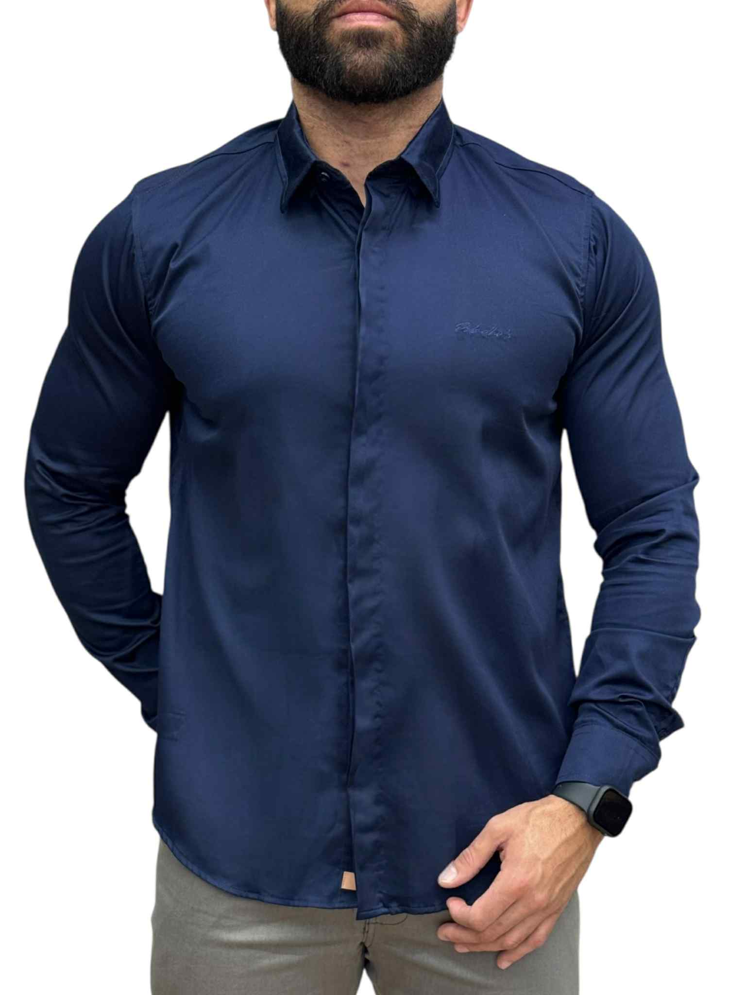 Camisa Social Manga longa Azul Marinho Slim Básica - Paladho's