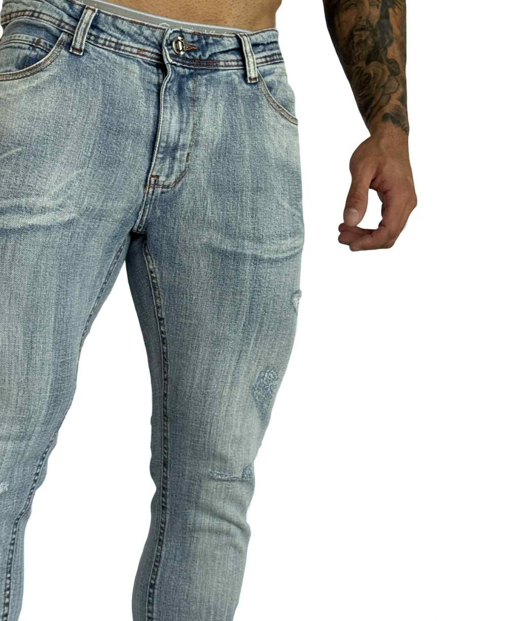 Calça Jeans Azul Lixado Masculina Skinny- City Denim