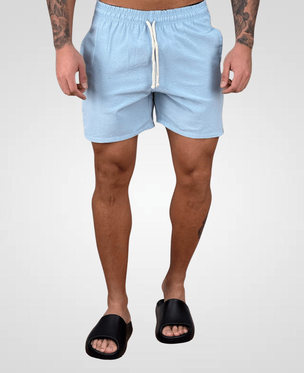 Shorts de Linho Azul Claro Masculina Lisa - Afri.co