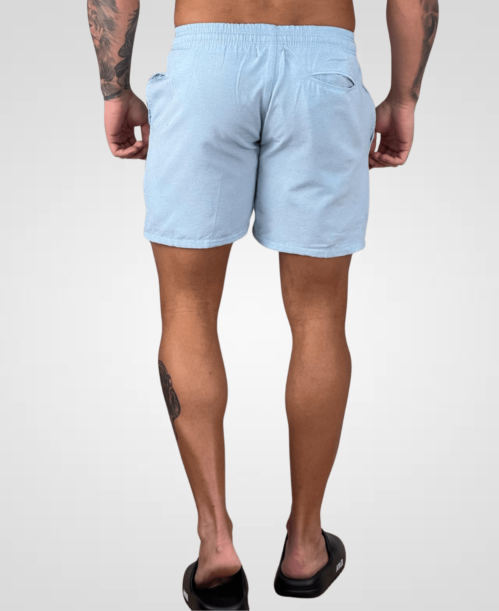 Shorts de Linho Azul Claro Masculina Lisa - Afri.co