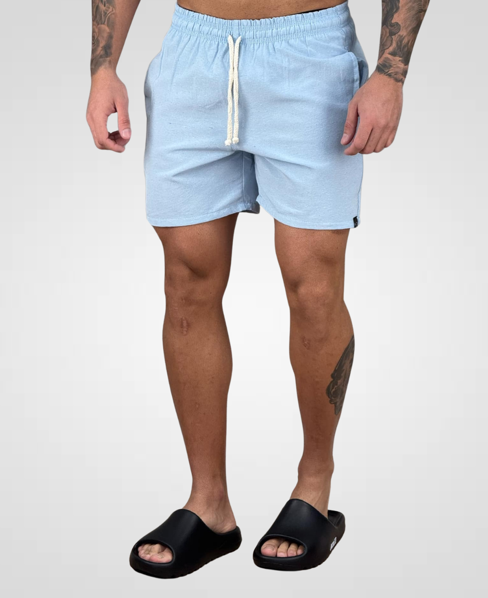 Shorts de Linho Azul Claro Masculina Lisa - Afri.co