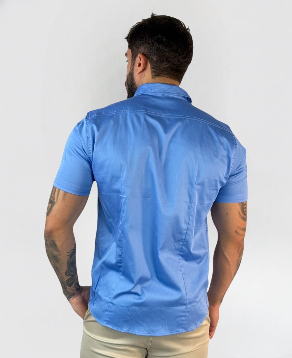 Camisa Social Azul Manga Curta - Paladho's Jeans Wear