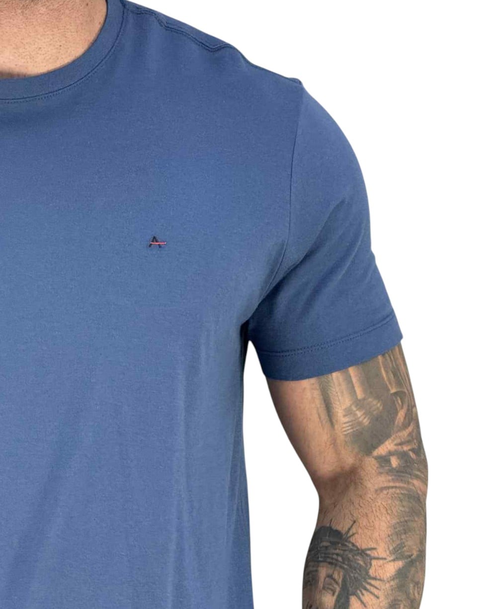 Camiseta Azul Aluminio Masculina Malha Regular - Aramis