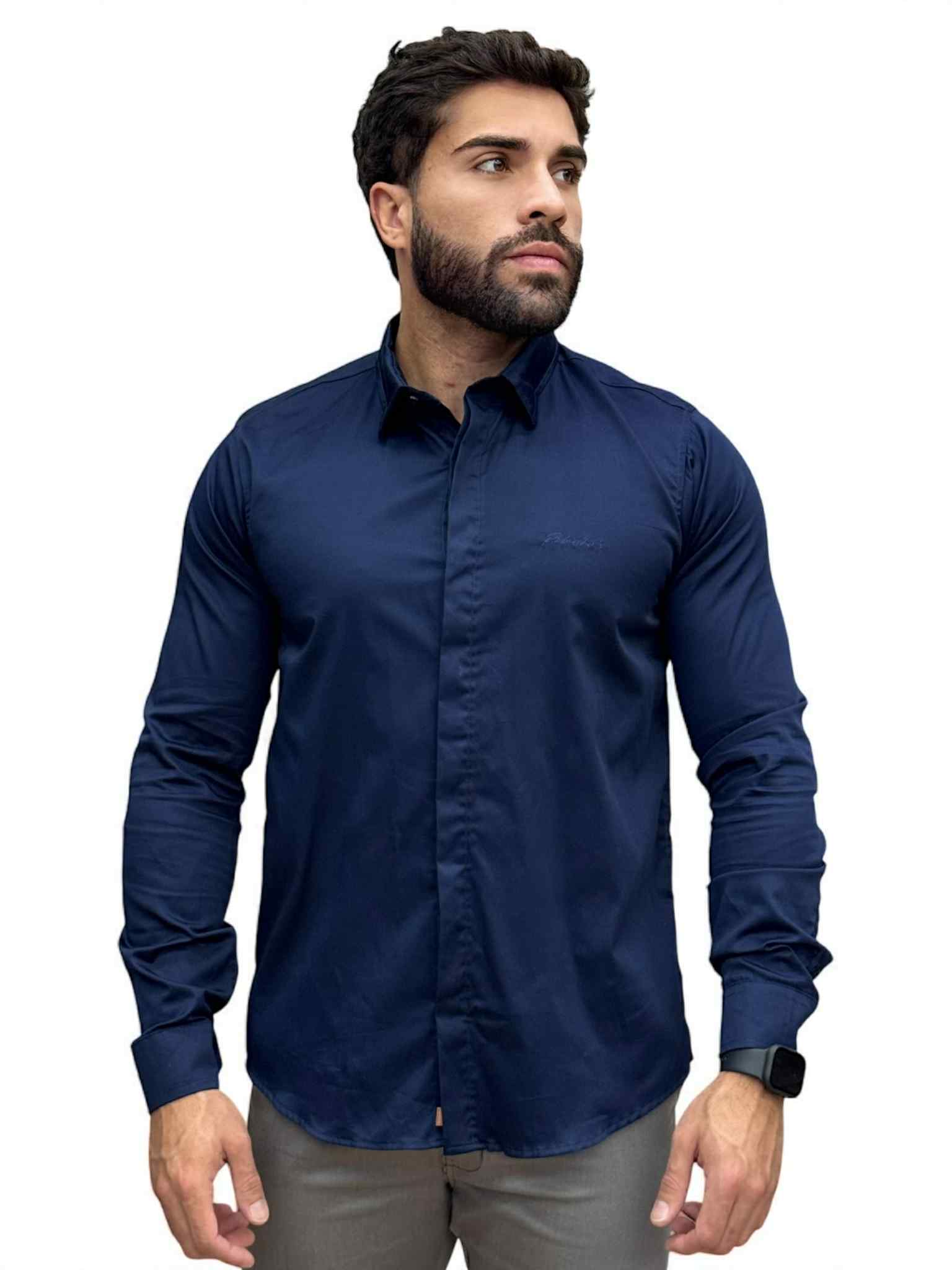 Camisa Social Manga longa Azul Marinho Slim Básica - Paladho's
