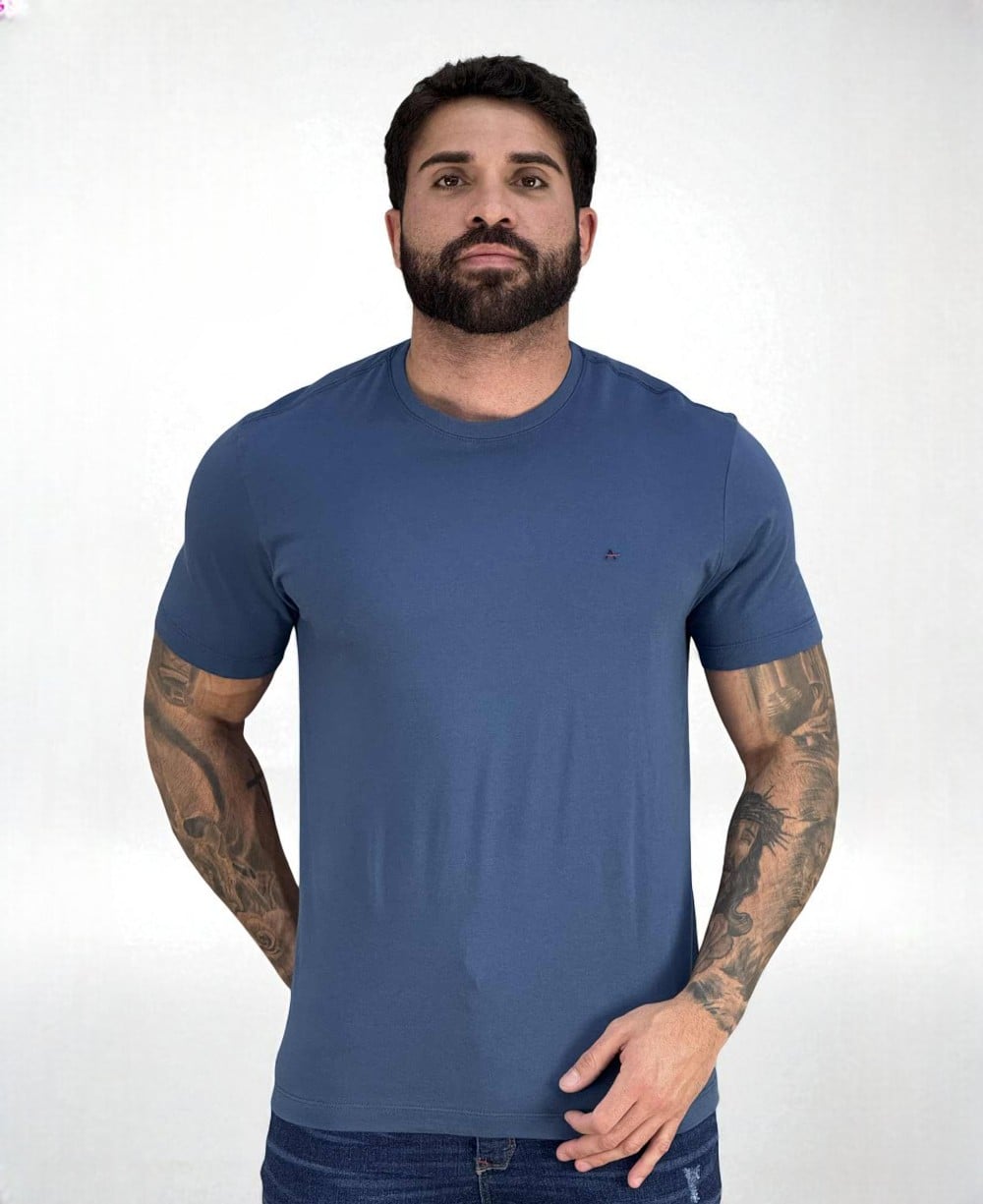 Camiseta Azul Aluminio Masculina Malha Regular - Aramis