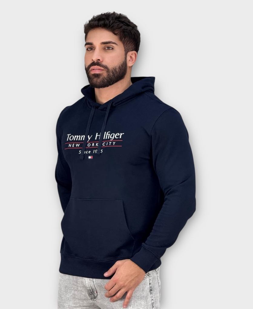 Moletom Azul Marinho Masculino Logo Com Capuz- Tommy Hilfiger