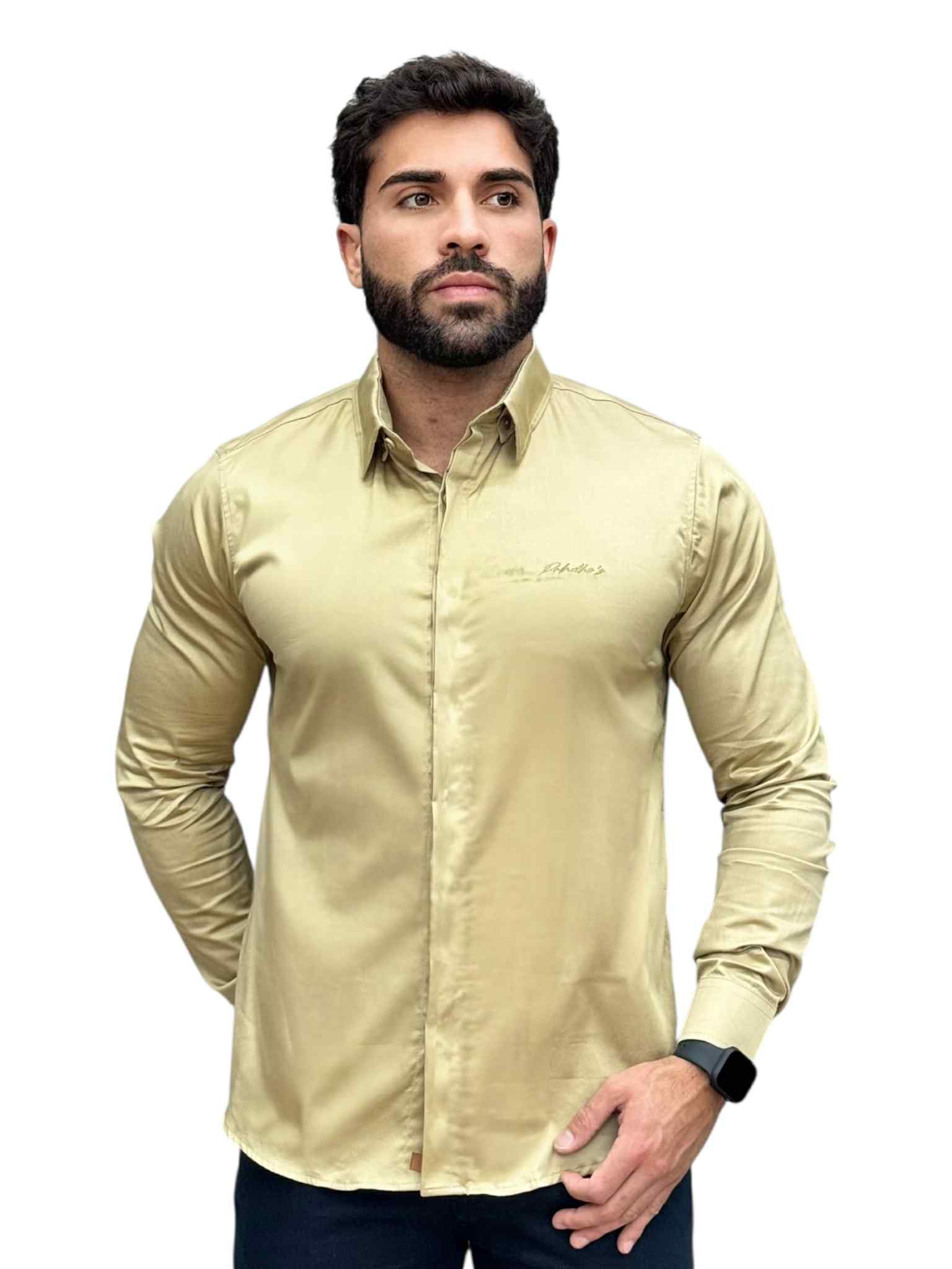 Camisa Social Manga longa Bege Slim Básica - Paladho's