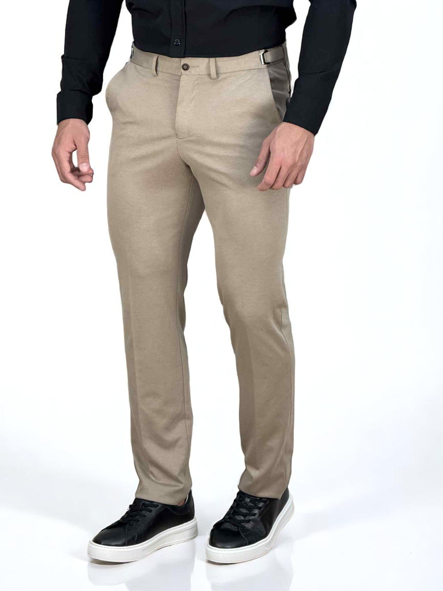 Calça Alfaiataria Caqui Masculina Com Regulagem Slim - Guilherme Soul
