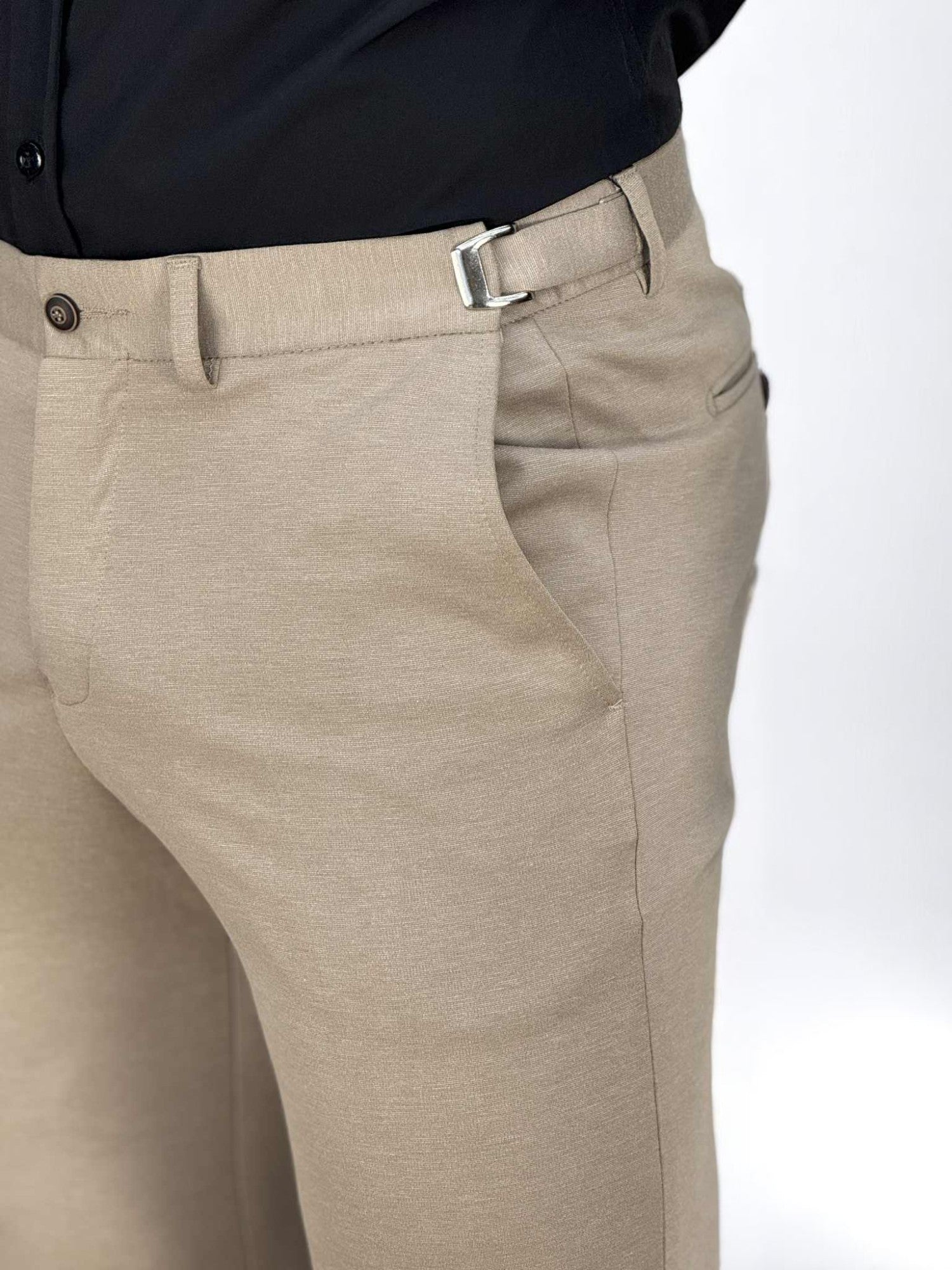 Calça Alfaiataria Caqui Masculina Com Regulagem Slim - Guilherme Soul