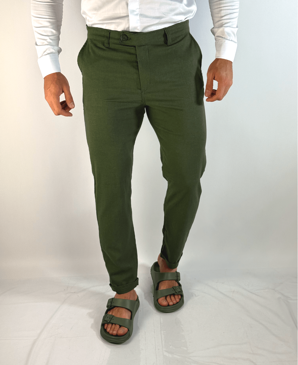 Calça Alfaiataria Linho Cós Transpassado Verde - Per Pochi