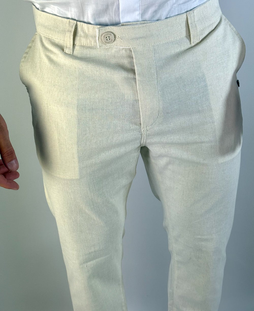 Calça Alfaiataria Linho Cós Transpassado Areia - Per Pochi