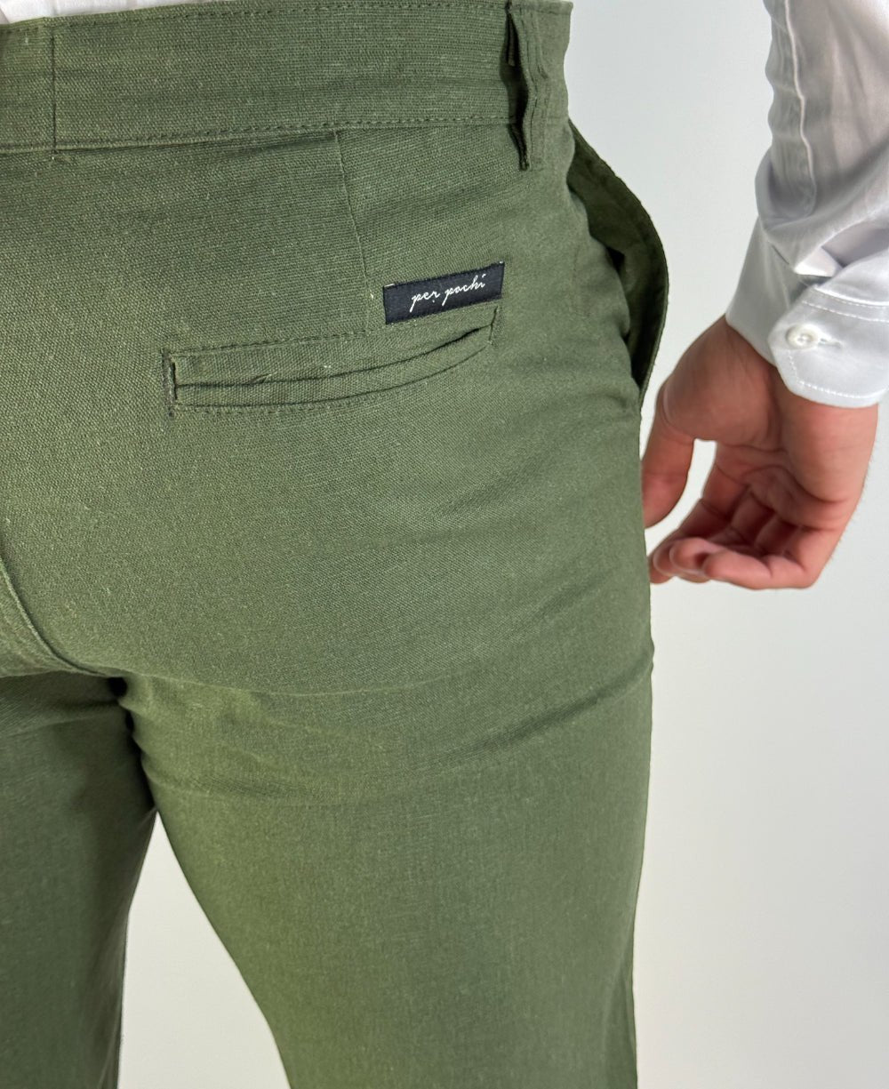 Calça Alfaiataria Linho Cós Transpassado Verde - Per Pochi