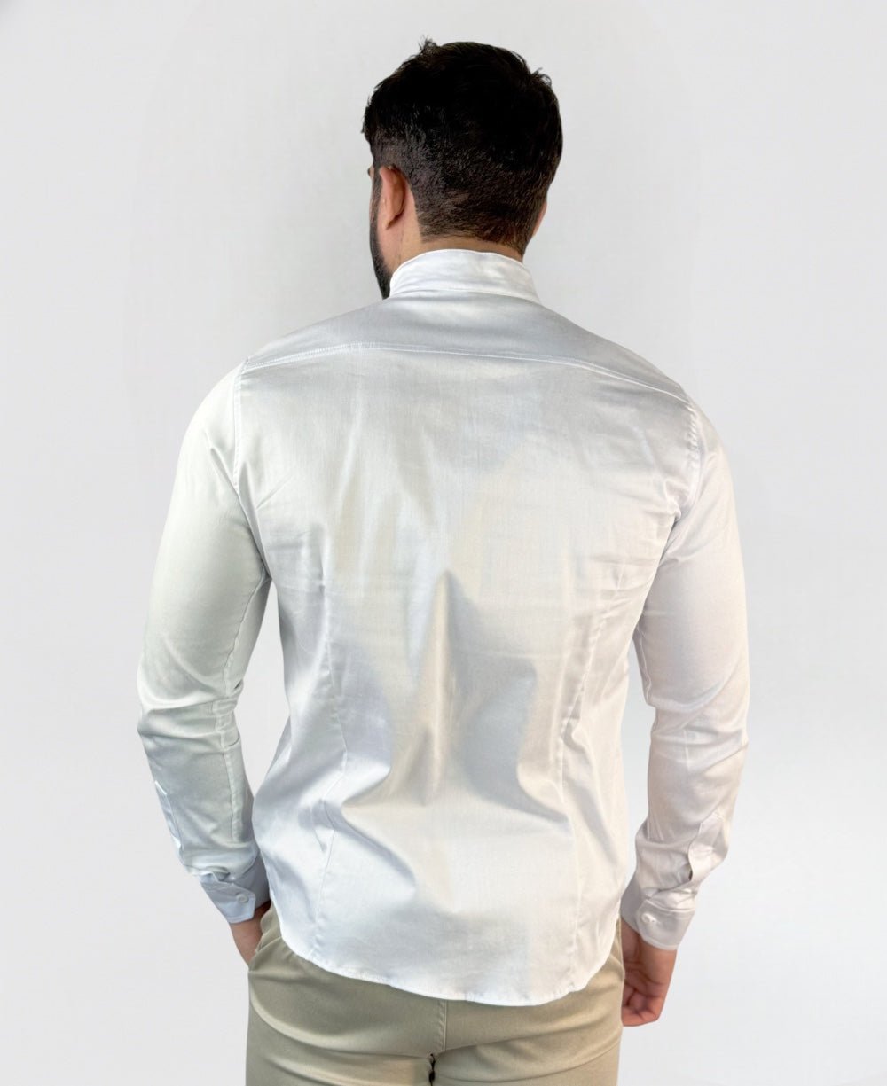 Camisa Manga longa Branca Gola Padre Acetinada - Paladhos
