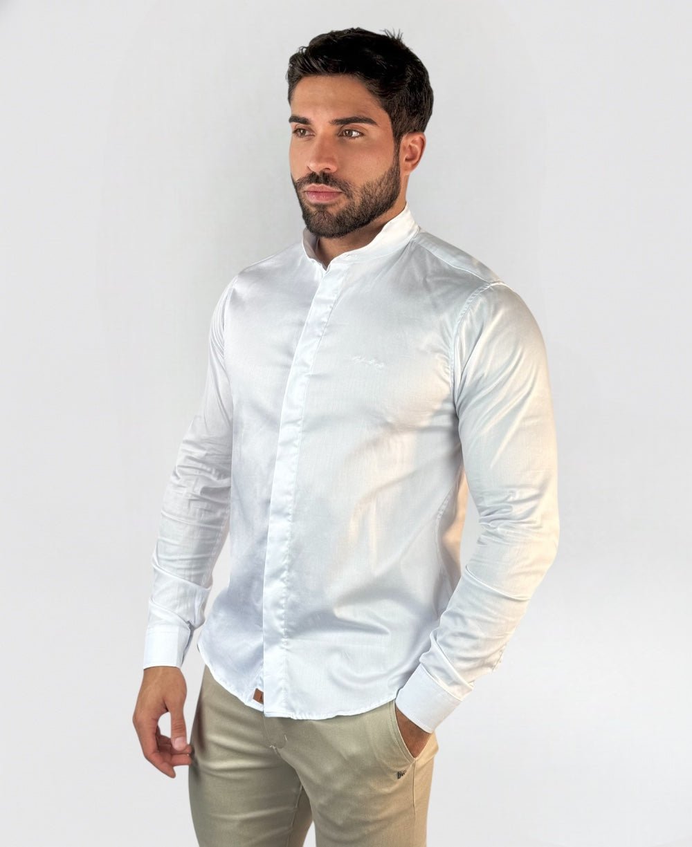 Camisa Manga longa Branca Gola Padre Acetinada - Paladhos