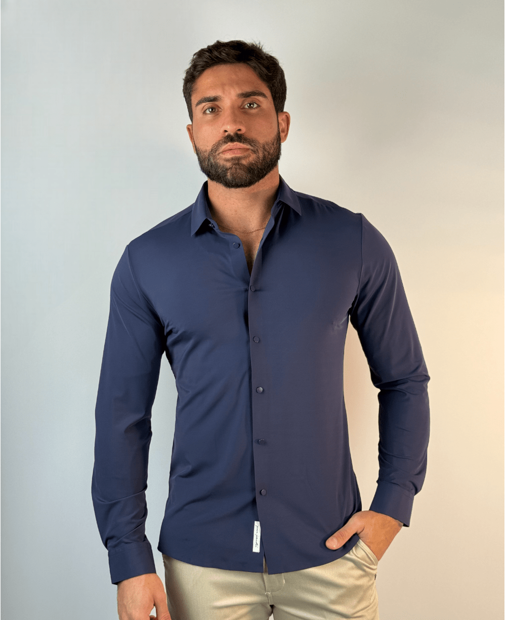 Camisa Manga Longa Tech Poliamida sem Costura Azul Marinho - Per Pochi