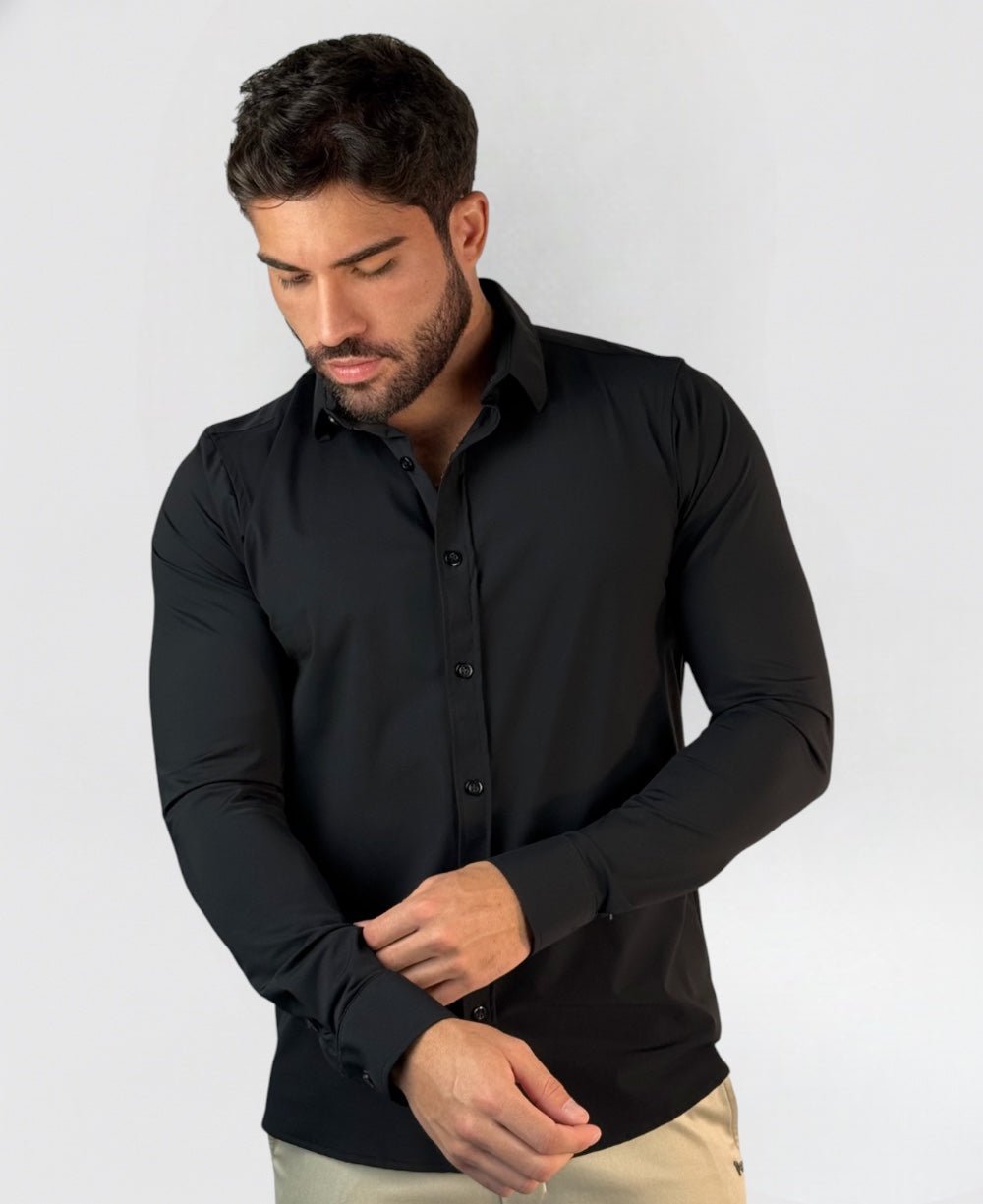 Camisa Manga longa Preta Gola Padre Acetinada - Paladhos