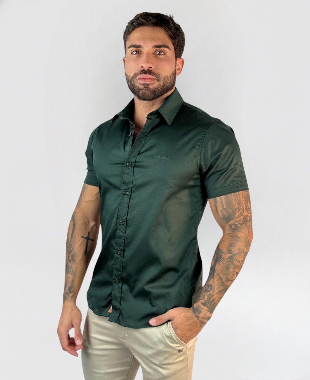 Camisa Social Verde Manga Curta Masculina Básica - Paladho's Jeans Wear