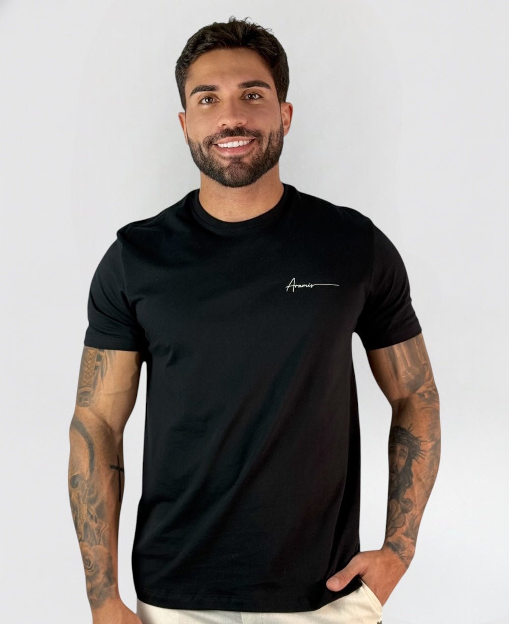 Camiseta Masculina Preto Malha Regular - Aramis