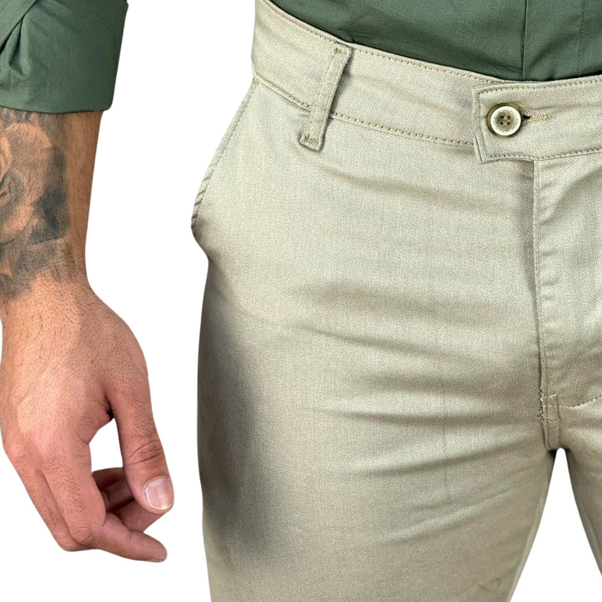 Calça Alfaiataria Caqui Claro Masculina Skinny - Truehero