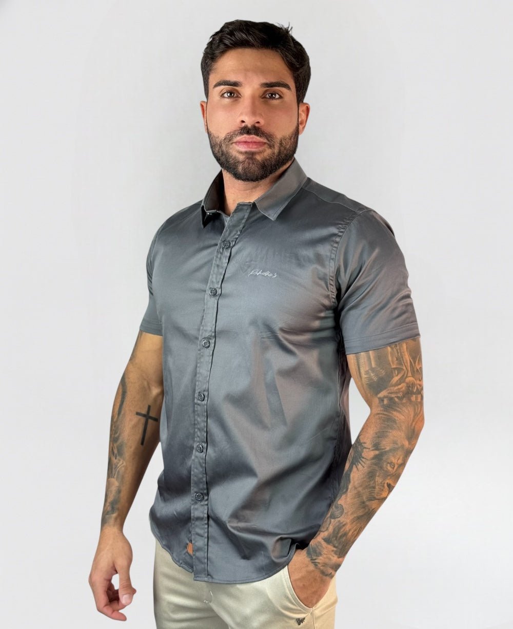 Camisa Social Cinza Chumbo Manga Curta - Paladho's Jeans Wear