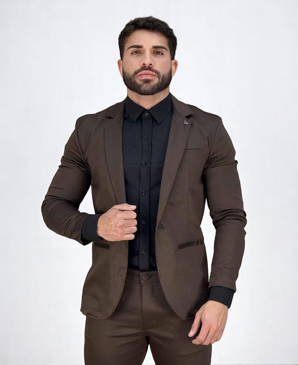 Blazer Marrom Masculino Básico Acetinado - Per Pochi