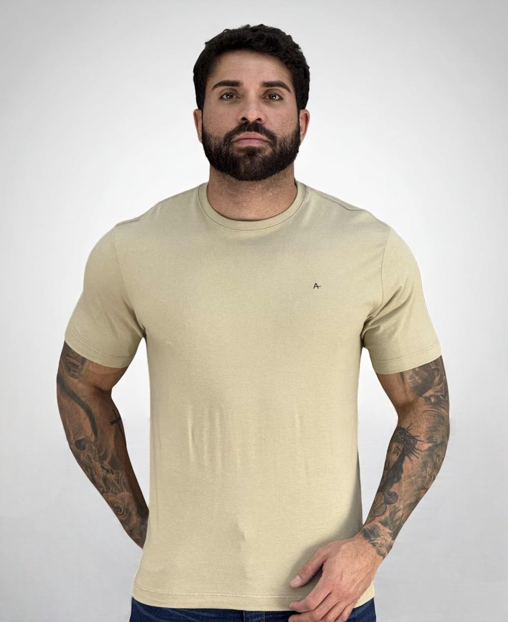 Camiseta Amendoa Masculina Malha Regular - Aramis