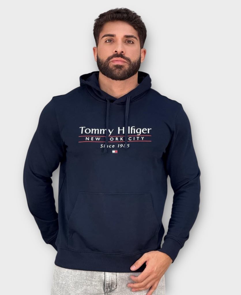 Moletom Azul Marinho Masculino Logo Com Capuz- Tommy Hilfiger