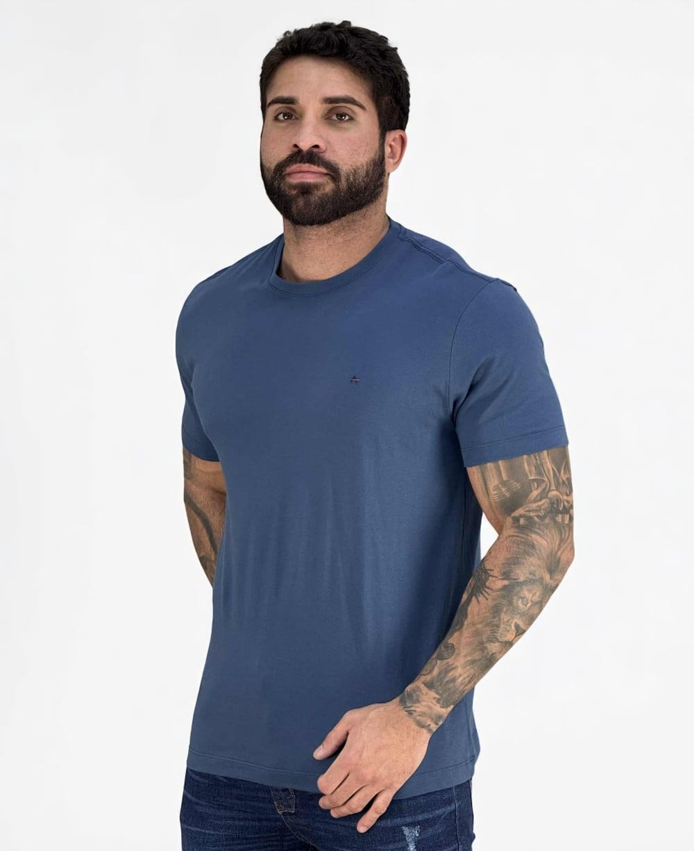 Camiseta Azul Aluminio Masculina Malha Regular - Aramis