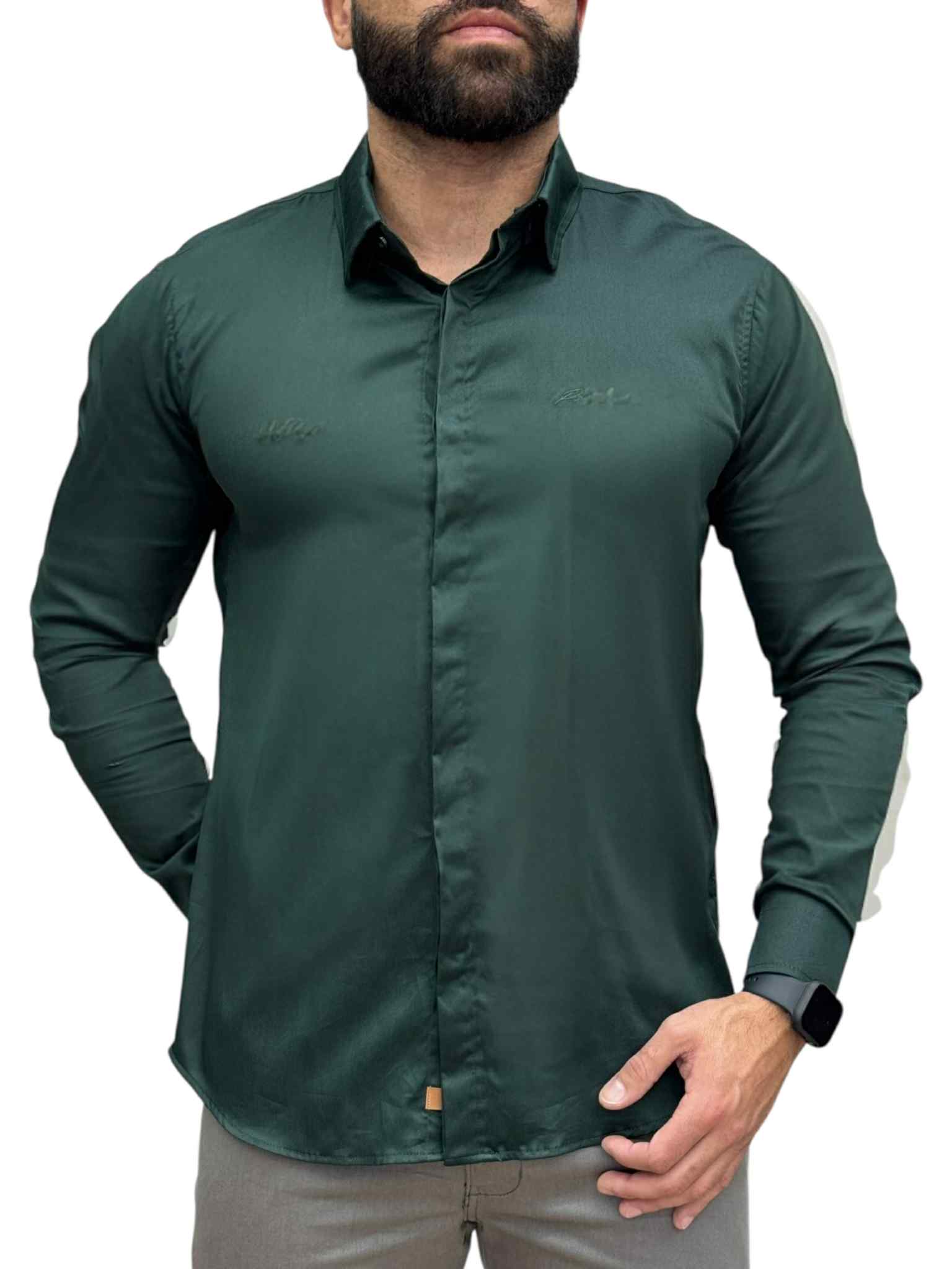 Camisa Social Manga longa Verde Escuro Slim Básica - Paladho's