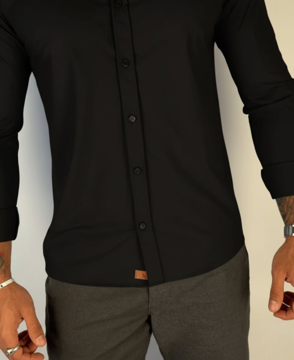 Camisa Social Manga longa Preto Fibra de Bambu - Paladhos