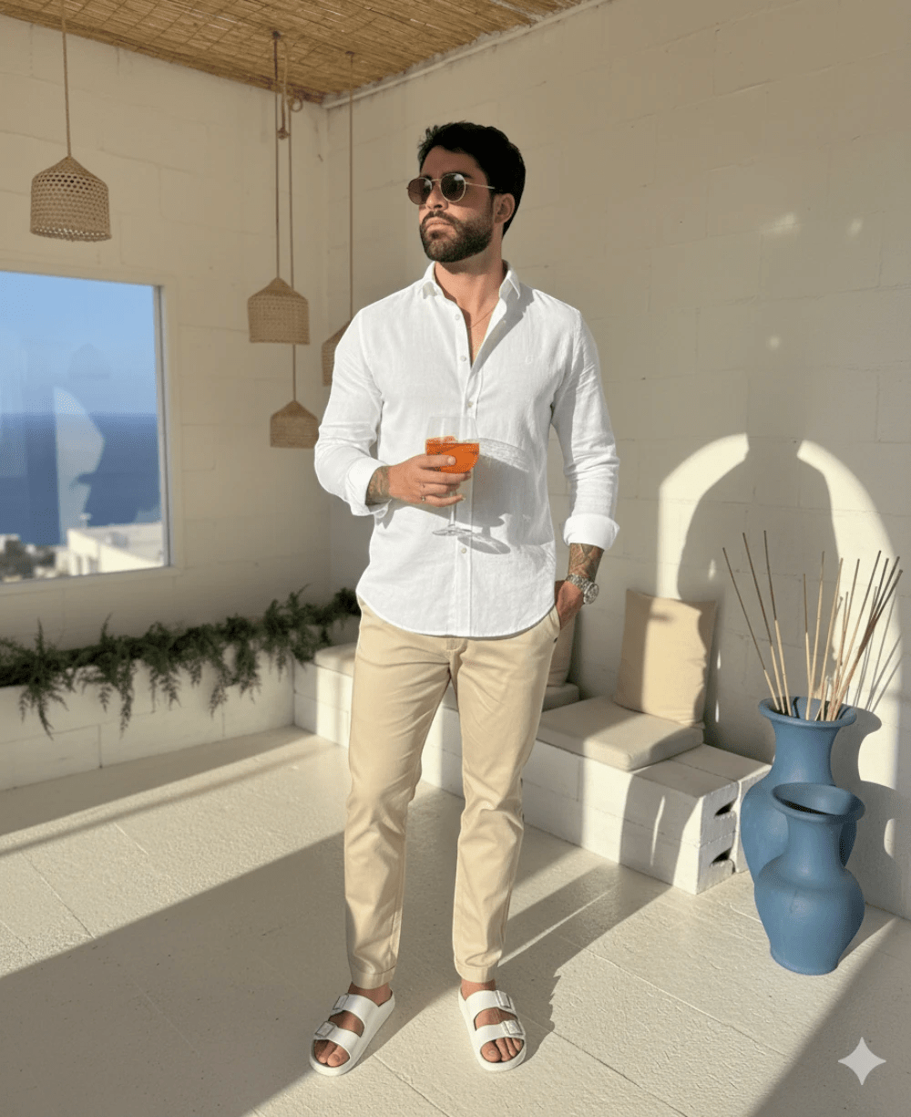 Camisa Linen Branco Masculina Linho - Per Pochi