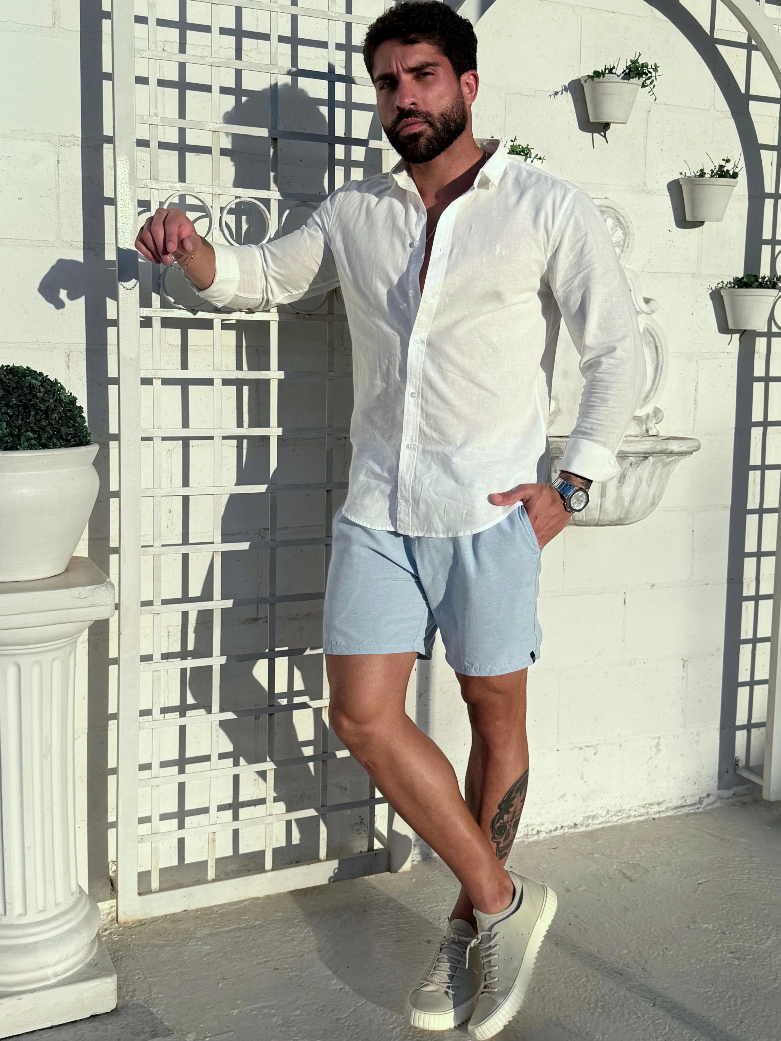 Camisa Linen Branco Masculina Linho - Per Pochi